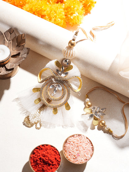 White Gold Pearl Bhaiya Bhabhi Rakhi