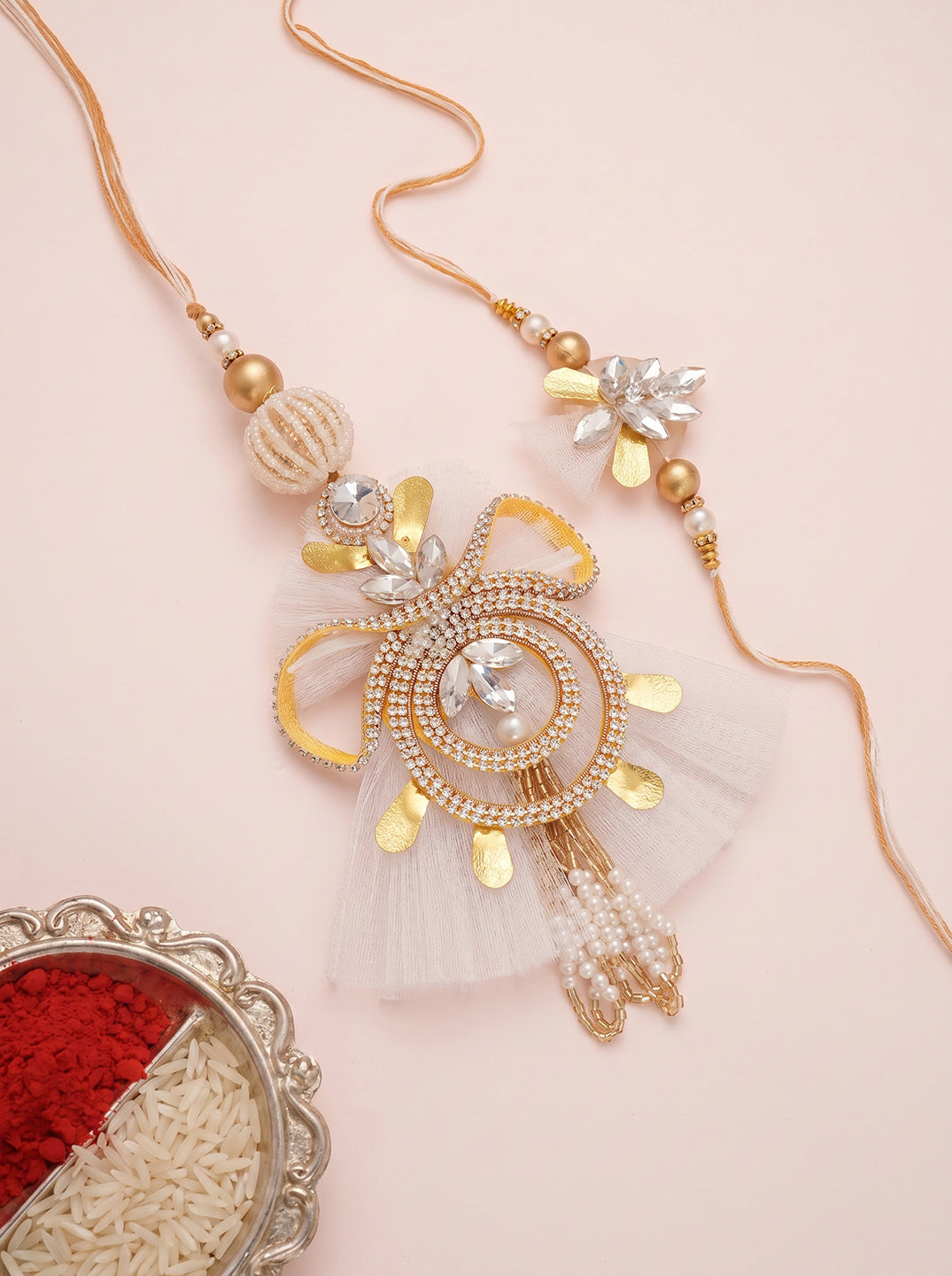 White Gold Pearl Bhaiya Bhabhi Rakhi