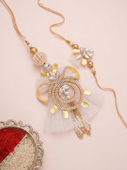 White Gold Pearl Bhaiya Bhabhi Rakhi