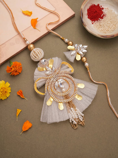 Luxe Gold-Toned Statement Bhaiya Bhabhi Lumba Rakhi Set