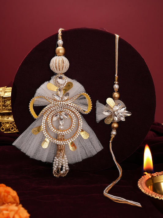White Gold Pearl Bhaiya Bhabhi Rakhi