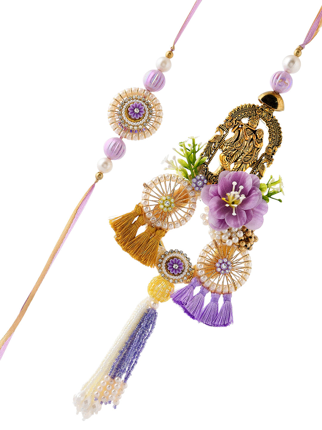 Floral Designer Bhaiya Bhabhi Lumba Rakhi Set