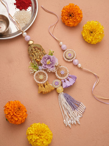 Floral Designer Bhaiya Bhabhi Lumba Rakhi Set
