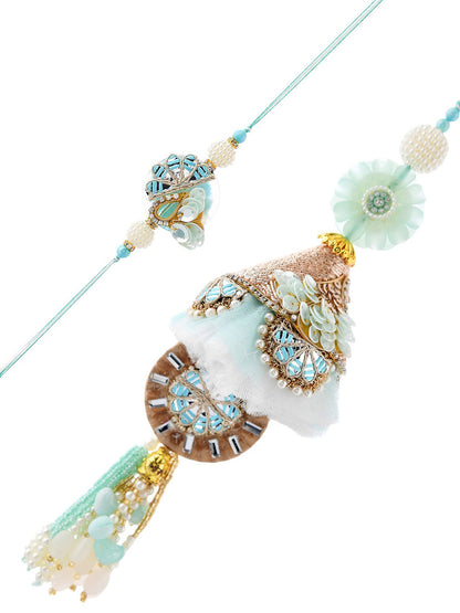 Mint Green Beaded Bhaiya Bhabhi Lumba Rakhi Set