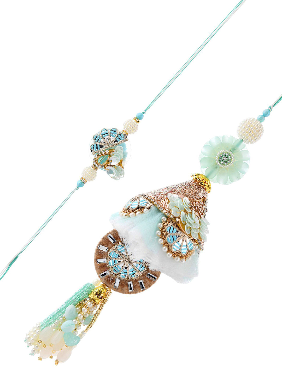 Mint Green Beaded Bhaiya Bhabhi Lumba Rakhi Set