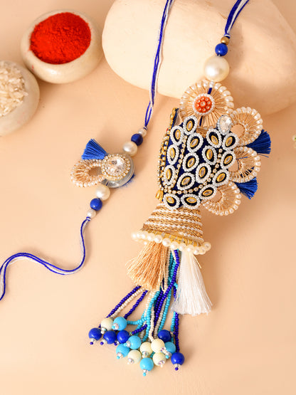 Blue Elegant Pearl Bhaiya Bhabhi Rakhi