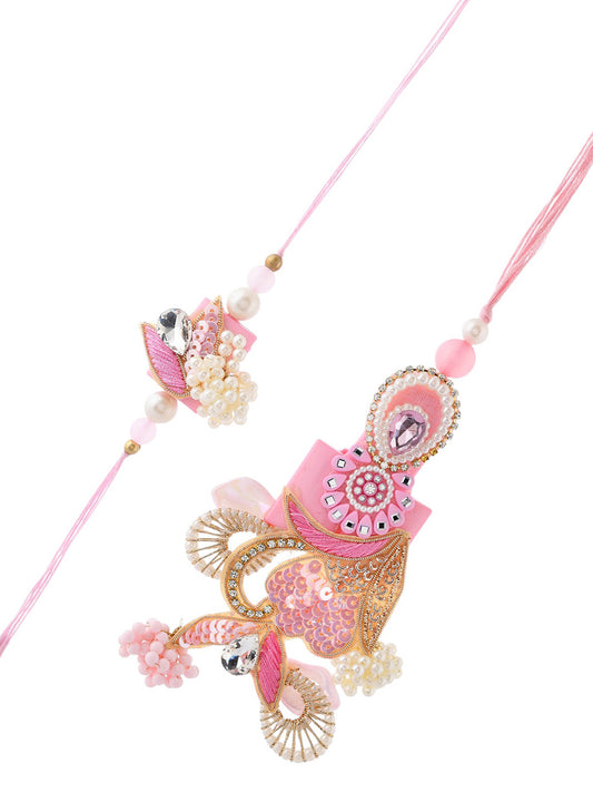 Pink Red Pearl Bhaiya Bhabhi Rakhi