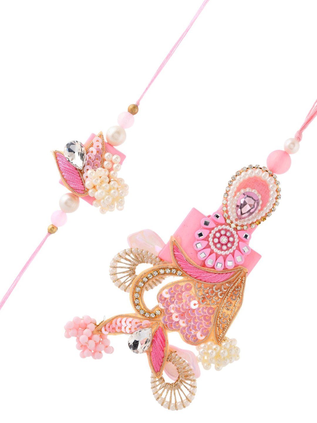 Pink Red Pearl Bhaiya Bhabhi Rakhi