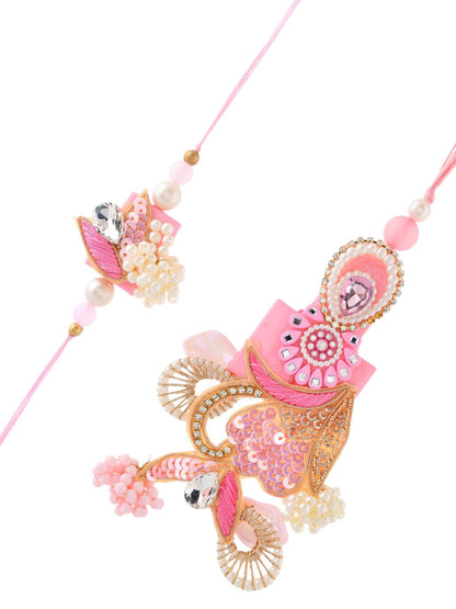 Pink Red Pearl Bhaiya Bhabhi Rakhi