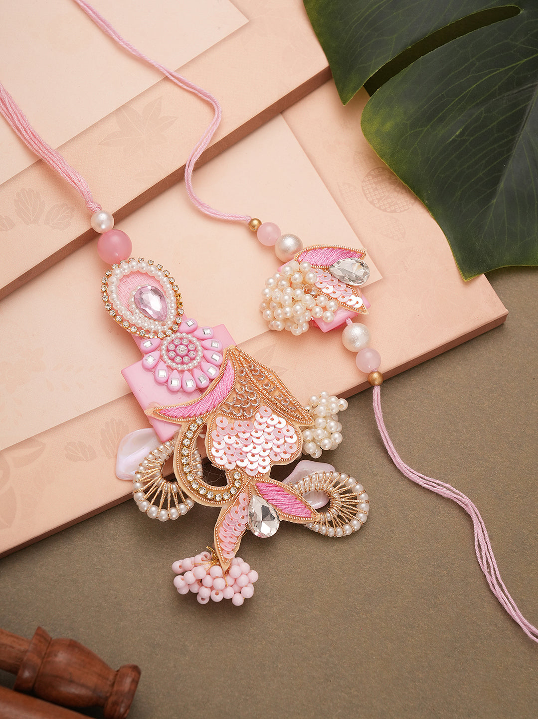 Pink Red Pearl Bhaiya Bhabhi Rakhi