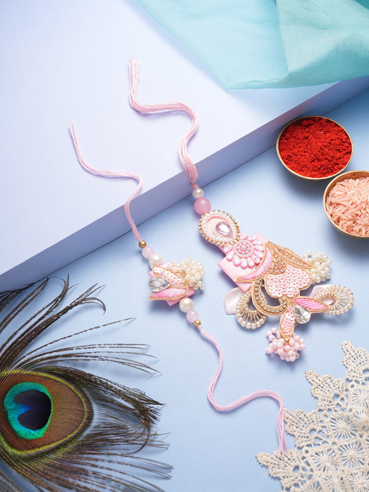 Pink Red Pearl Bhaiya Bhabhi Rakhi
