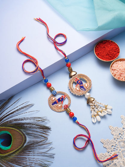 Traditional Peacock Motif Bhaiya Bhabhi Lumba Rakhi Set