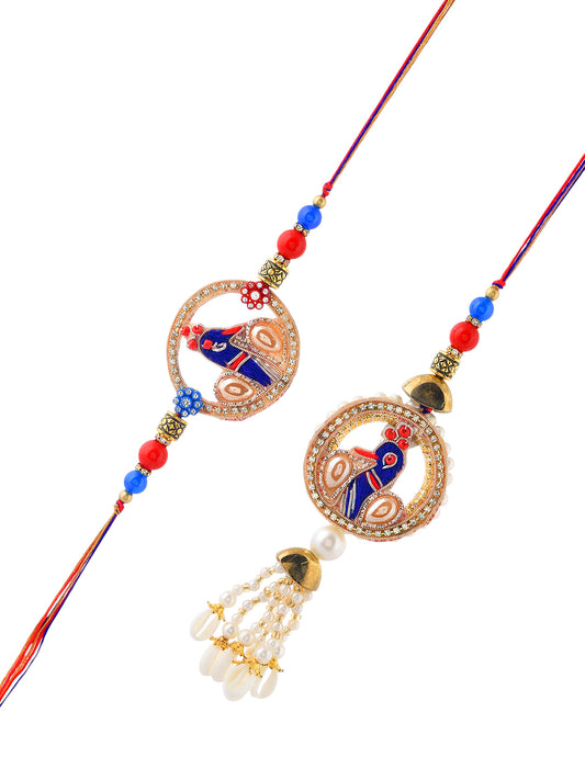 Red Gold Beaded Rakhi Set