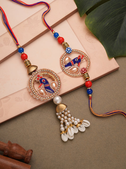 Red Gold Beaded Rakhi Set