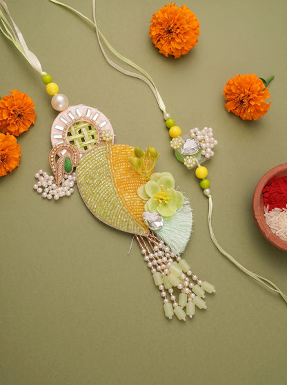 Green Gold Auspicious Bhaiya Bhabhi Rakhi