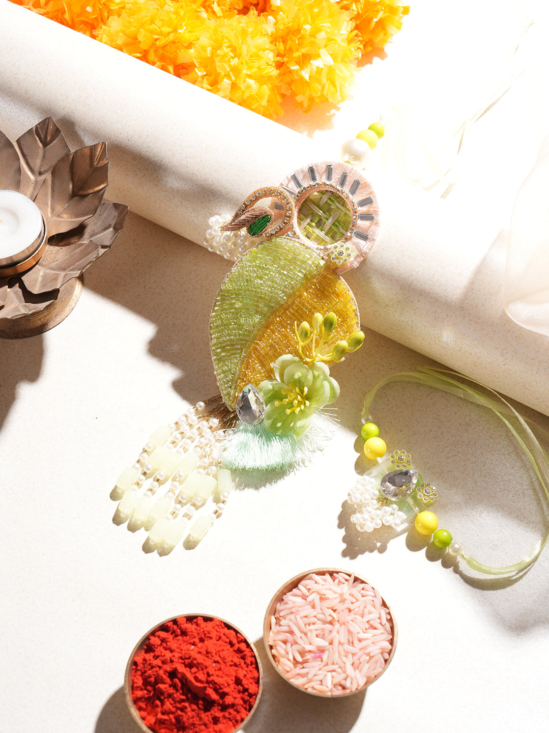 Green Gold Auspicious Bhaiya Bhabhi Rakhi