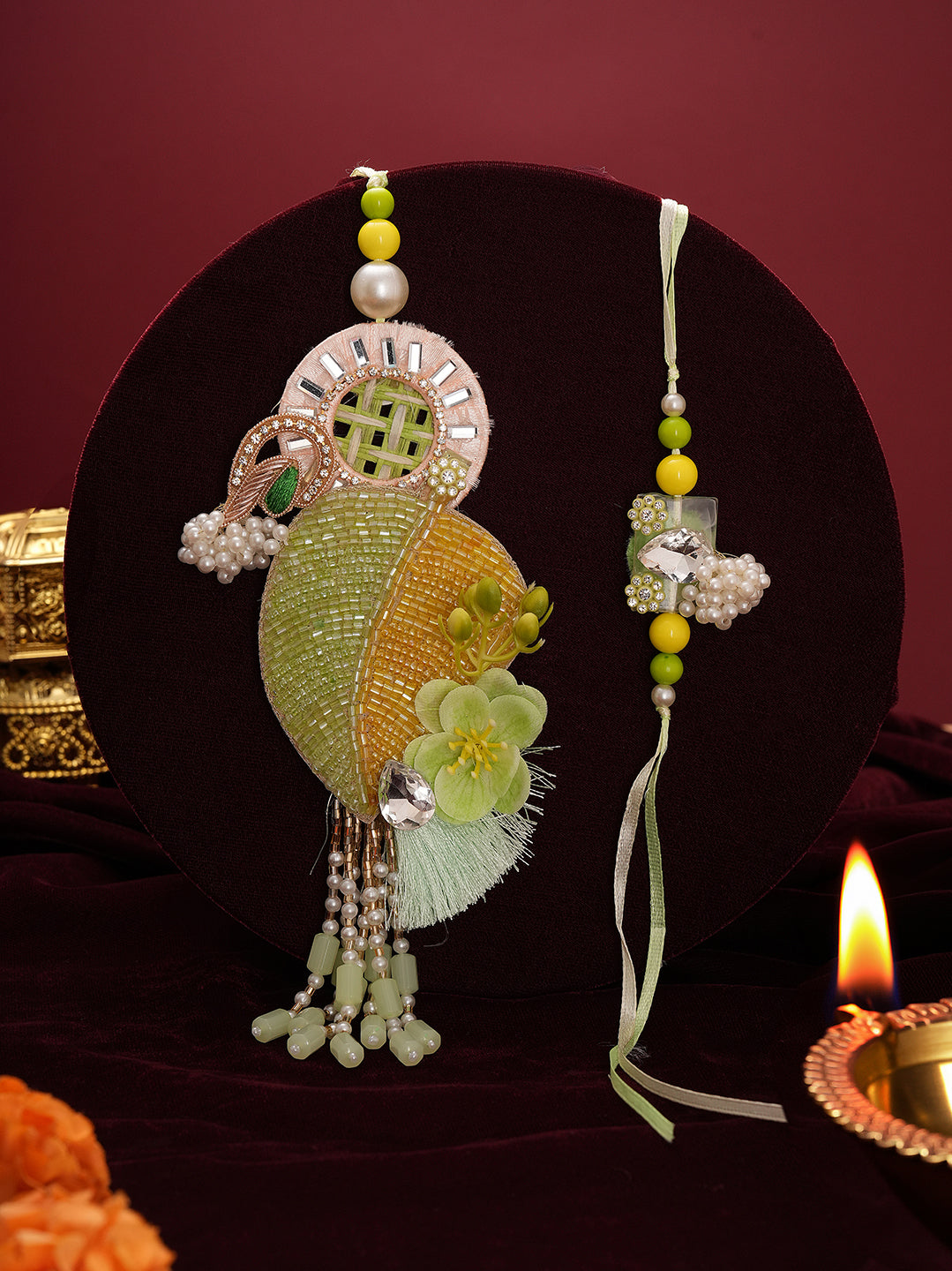 Green Gold Auspicious Bhaiya Bhabhi Rakhi