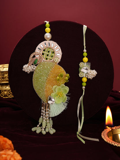 Green Gold Auspicious Bhaiya Bhabhi Rakhi