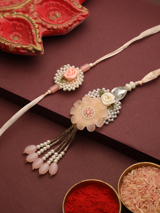 Peach Gold Elegant Bhaiya Bhabhi Rakhi