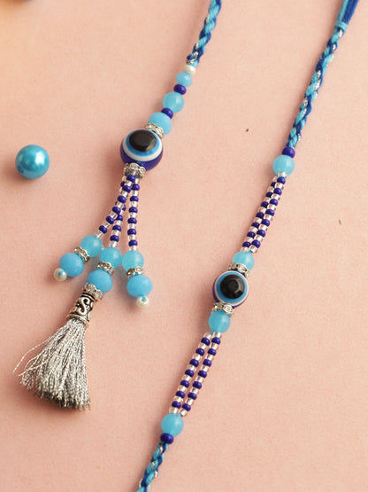 White and Blue Beaded Bhaiya Bhabhi Rakhi