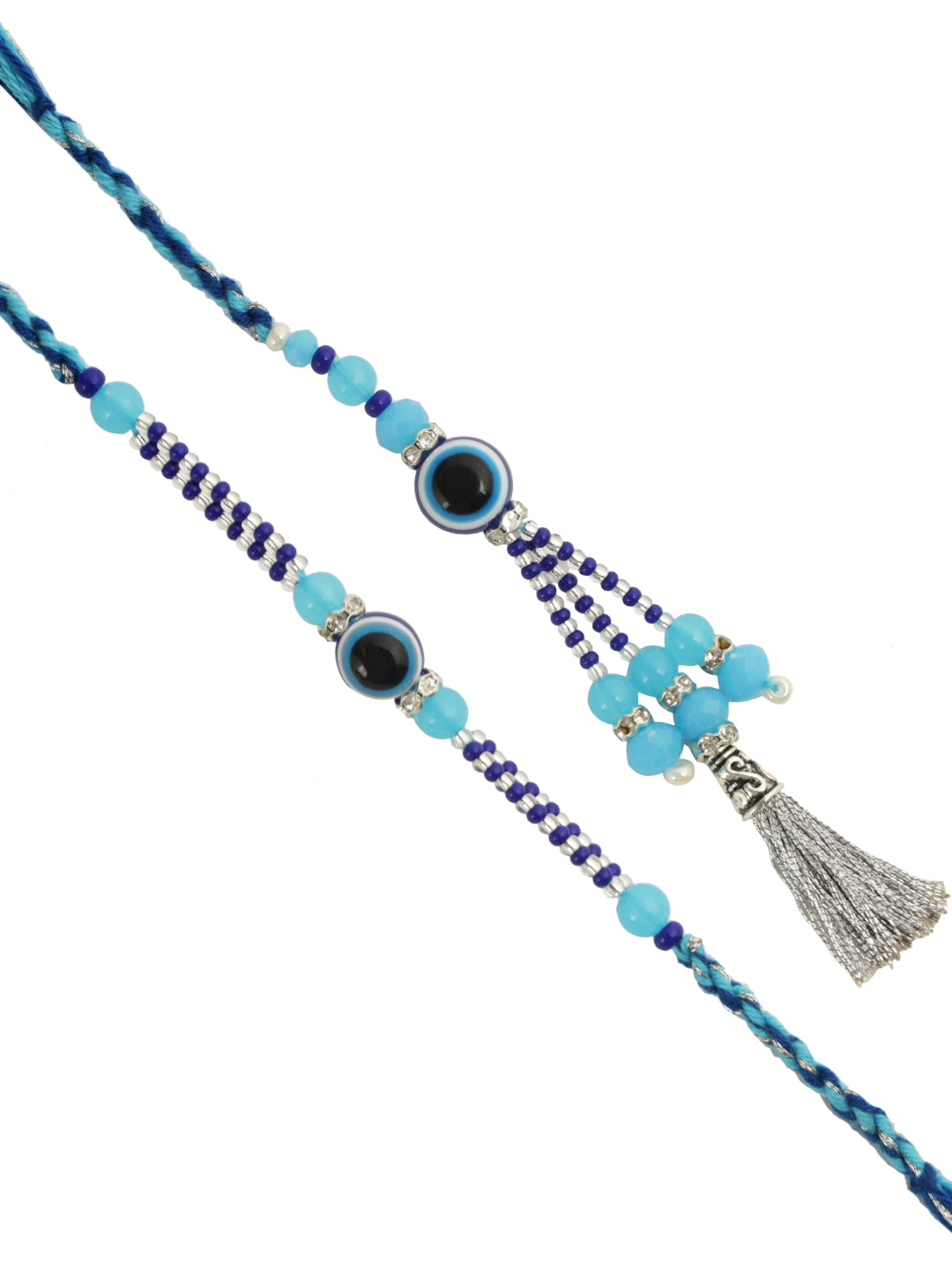 White and Blue Beaded Bhaiya Bhabhi Rakhi