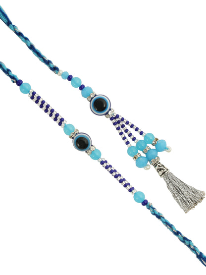 White and Blue Beaded Bhaiya Bhabhi Rakhi