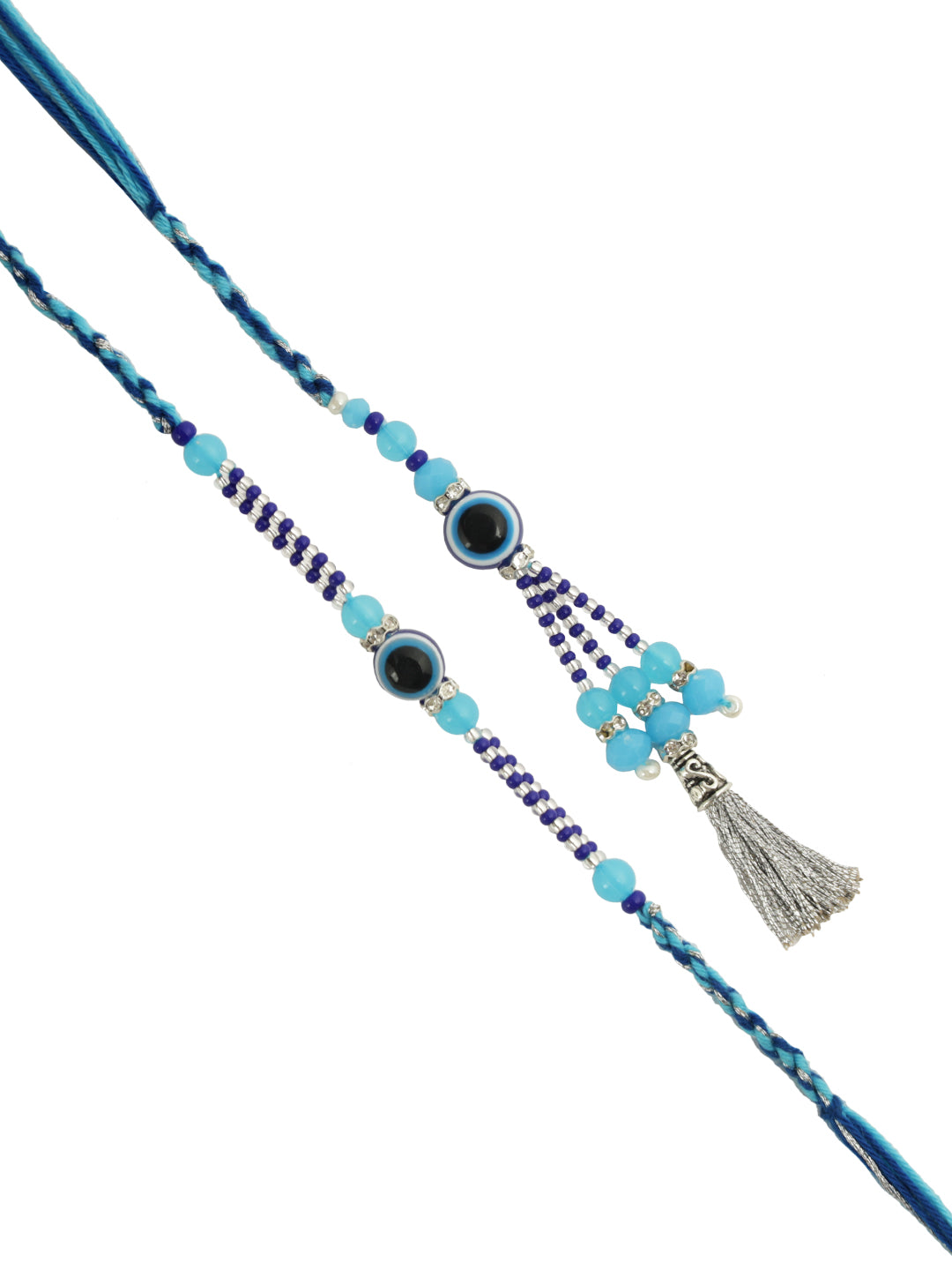 White and Blue Beaded Bhaiya Bhabhi Rakhi