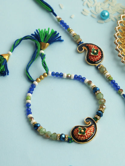 Blue Green Mango Designed Bhaiya Bhabhi Rakhi