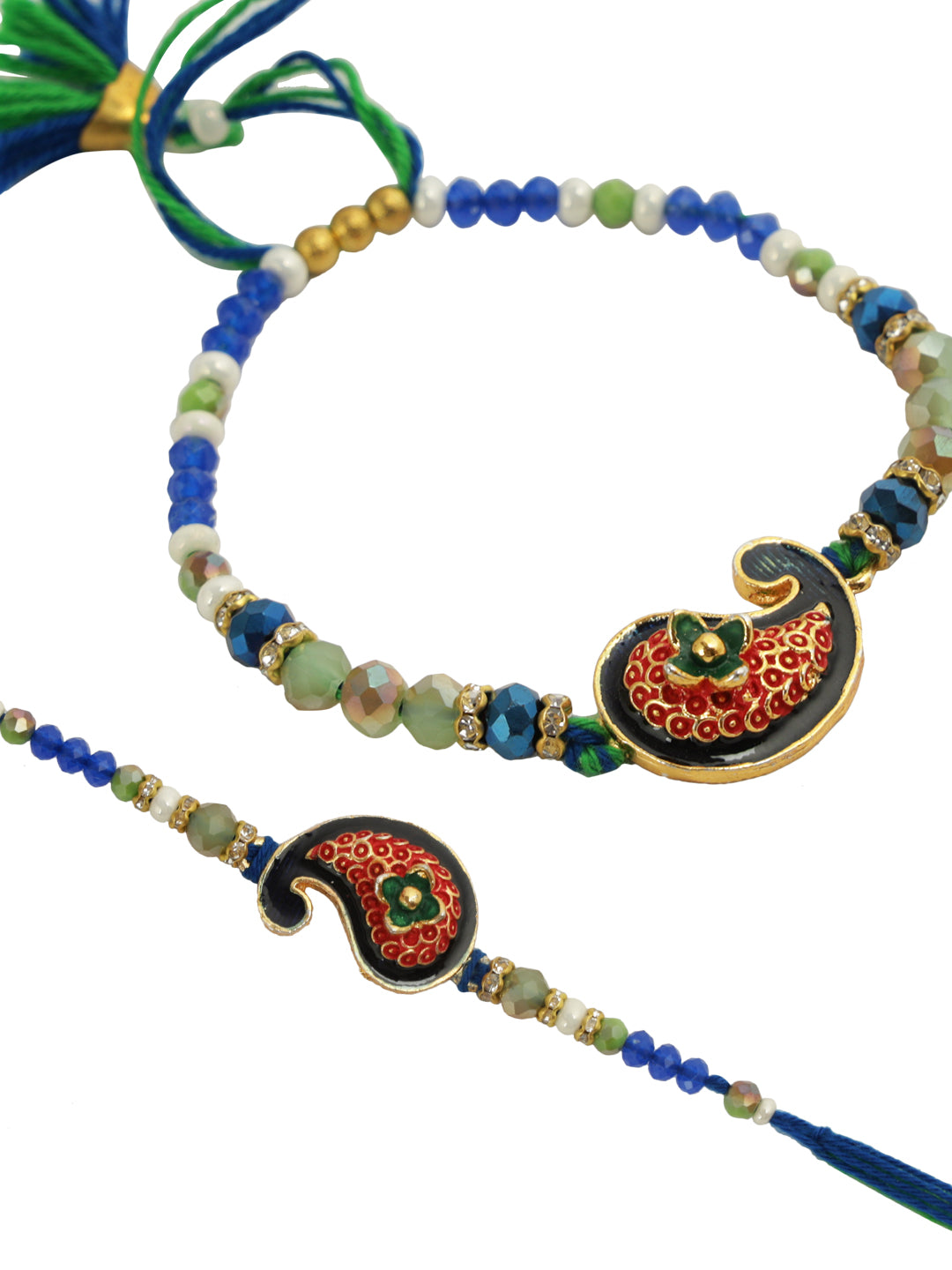 Blue Green Mango Designed Bhaiya Bhabhi Rakhi