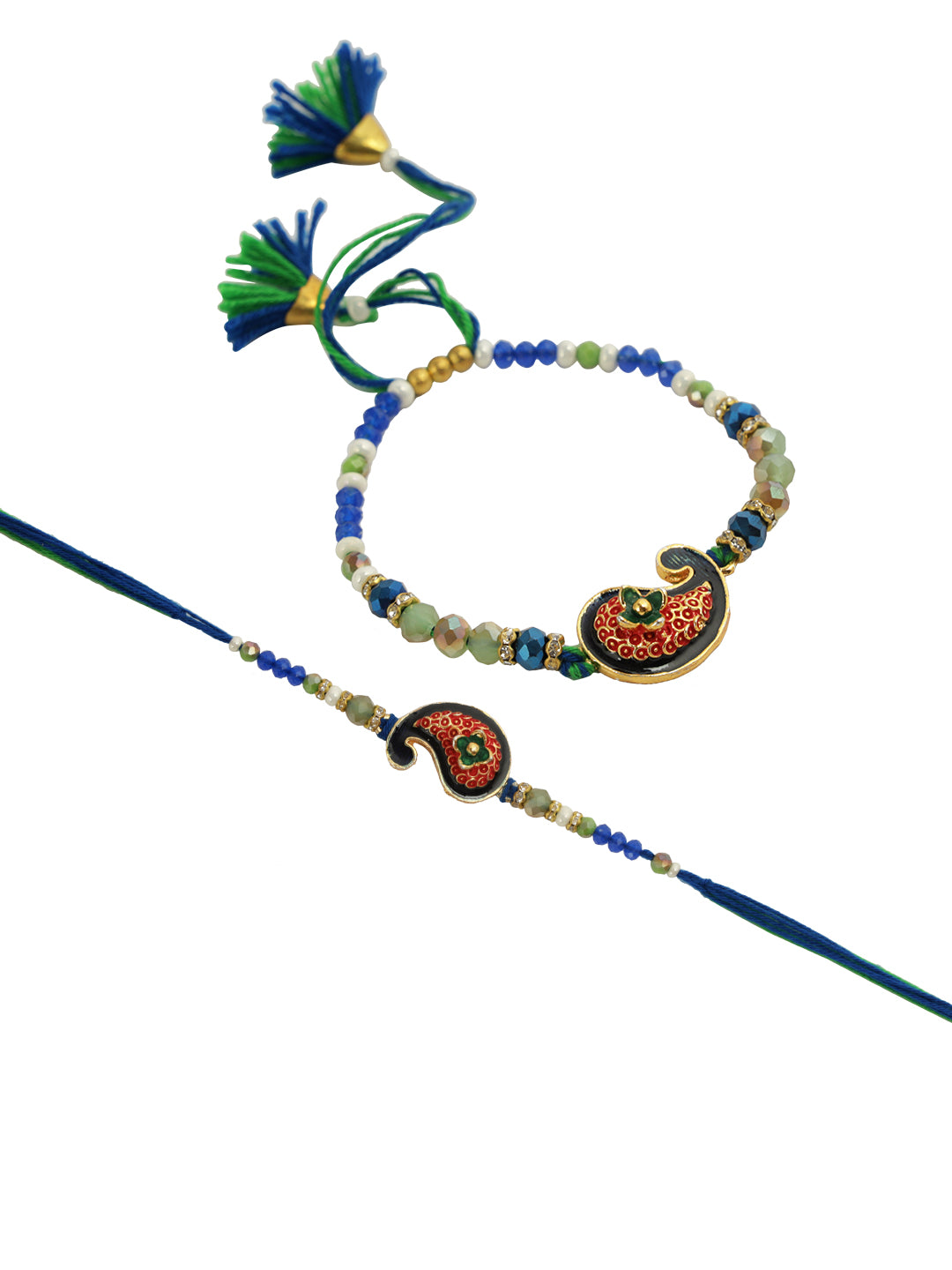 Blue Green Mango Designed Bhaiya Bhabhi Rakhi