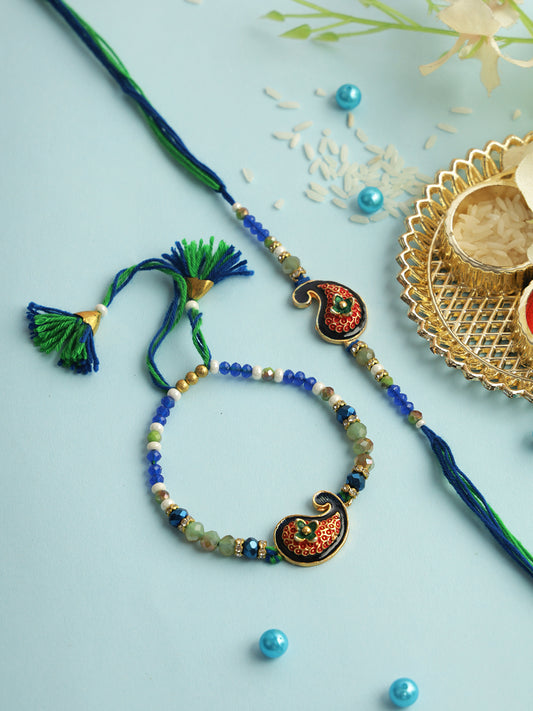 Blue Green Mango Designed Bhaiya Bhabhi Rakhi