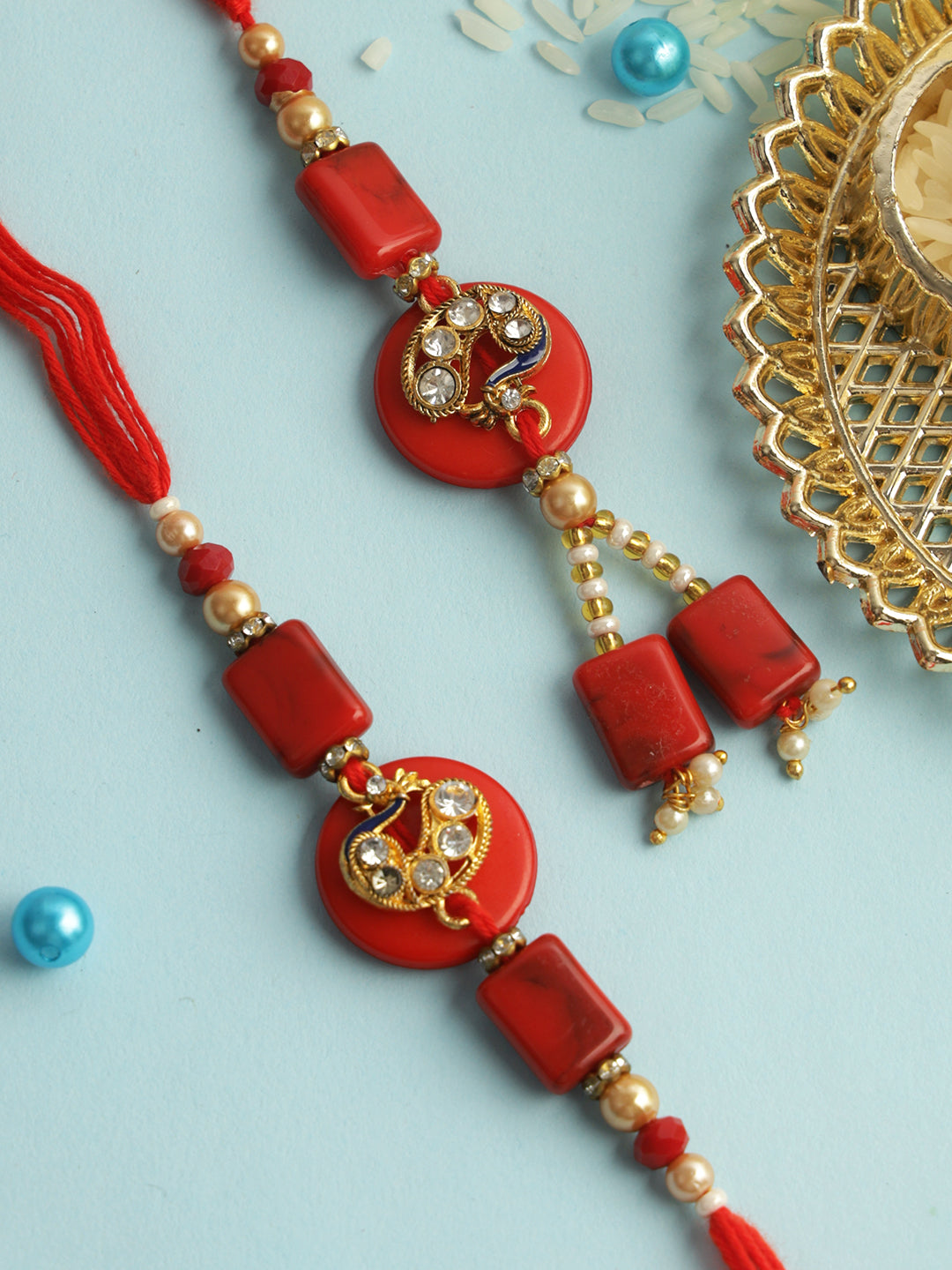 Tiny Peacock Stone Work Bhaiya Bhabhi Rakhi