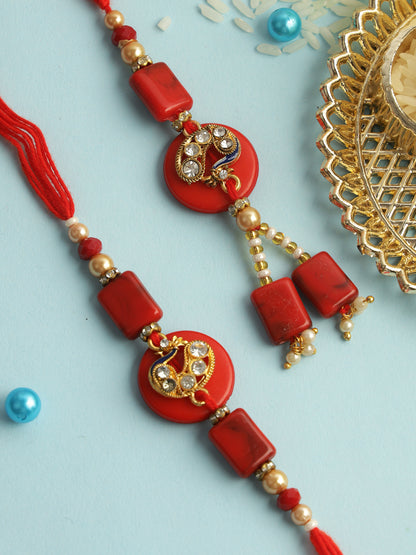 Tiny Peacock Stone Work Bhaiya Bhabhi Rakhi