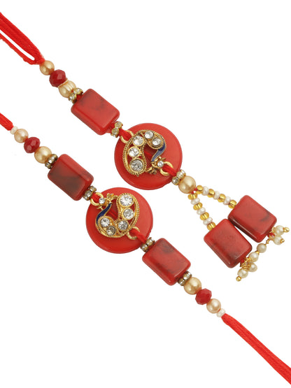 Tiny Peacock Stone Work Bhaiya Bhabhi Rakhi
