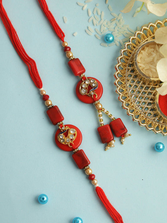 Tiny Peacock Stone Work Bhaiya Bhabhi Rakhi