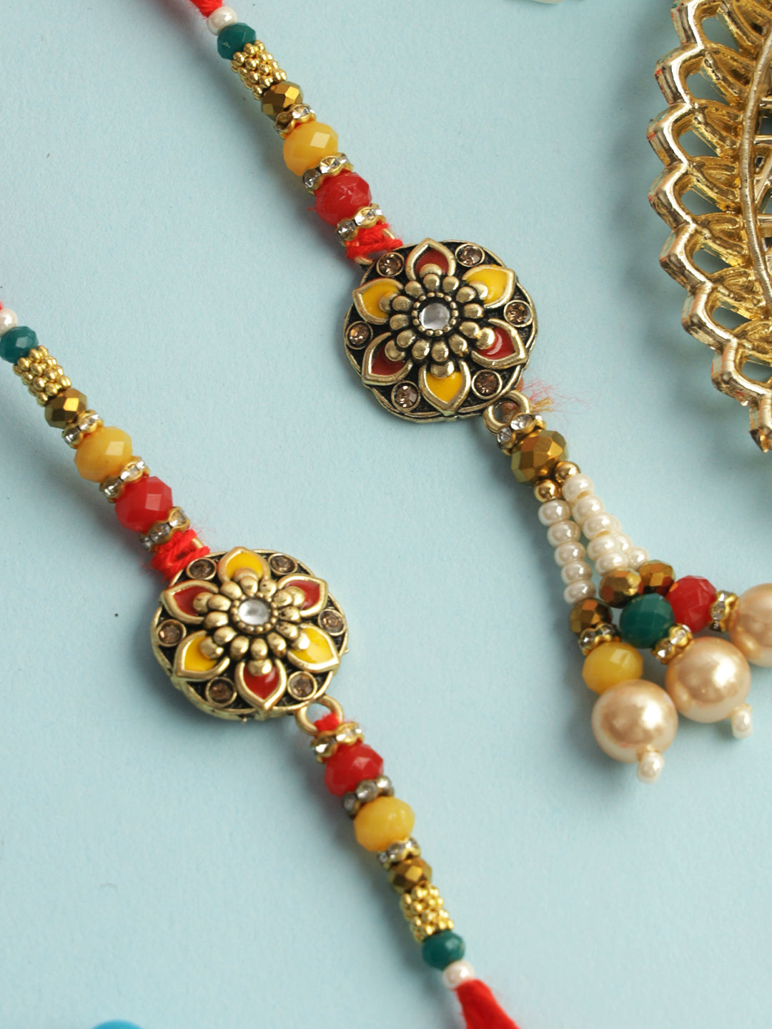 Red & Yellow Floral Bhaiya Bhabhi Rakhi