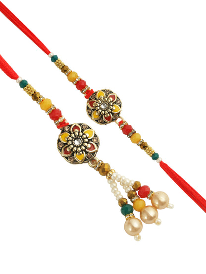Red & Yellow Floral Bhaiya Bhabhi Rakhi