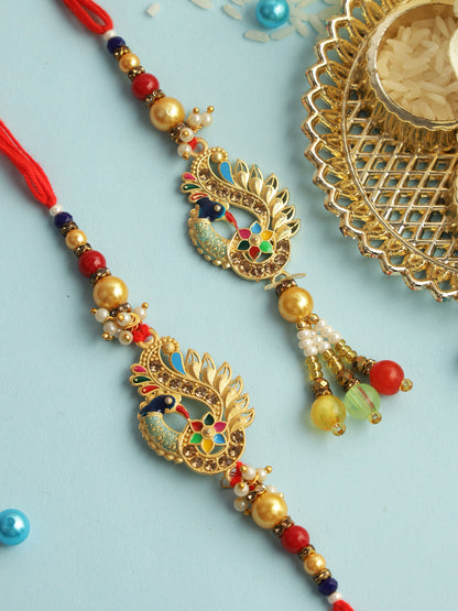 Enameled Peacock Bead Work Bhaiya Bhabhi Rakhi