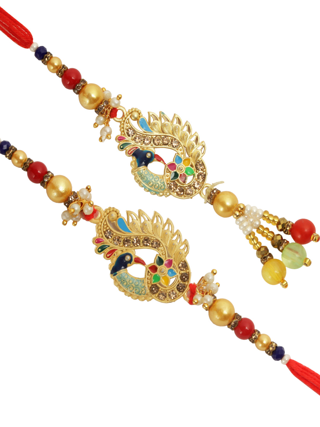 Enameled Peacock Bead Work Bhaiya Bhabhi Rakhi
