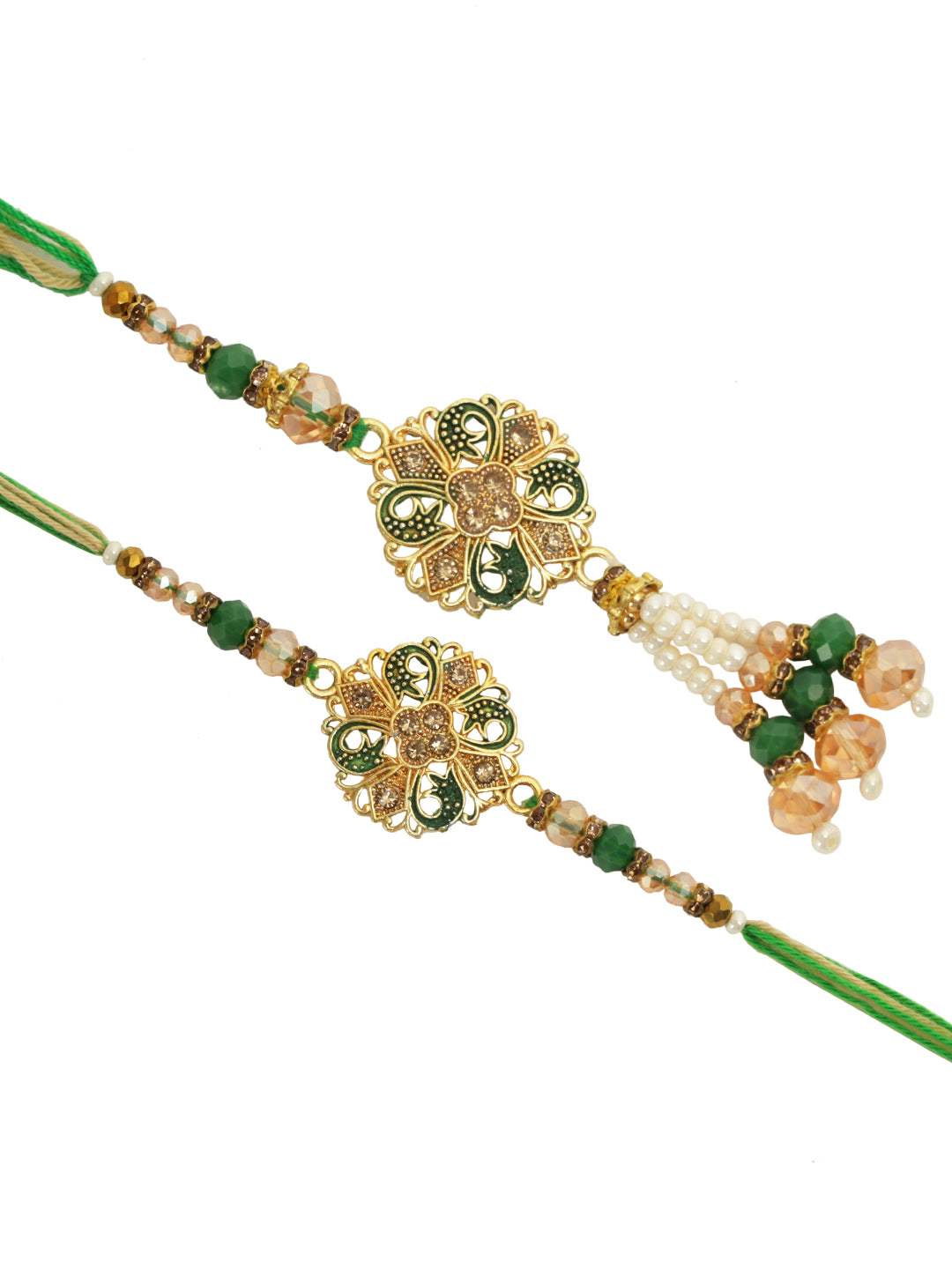 Emerald Green and Gold Bhaiya Bhabhi Rakhi Set