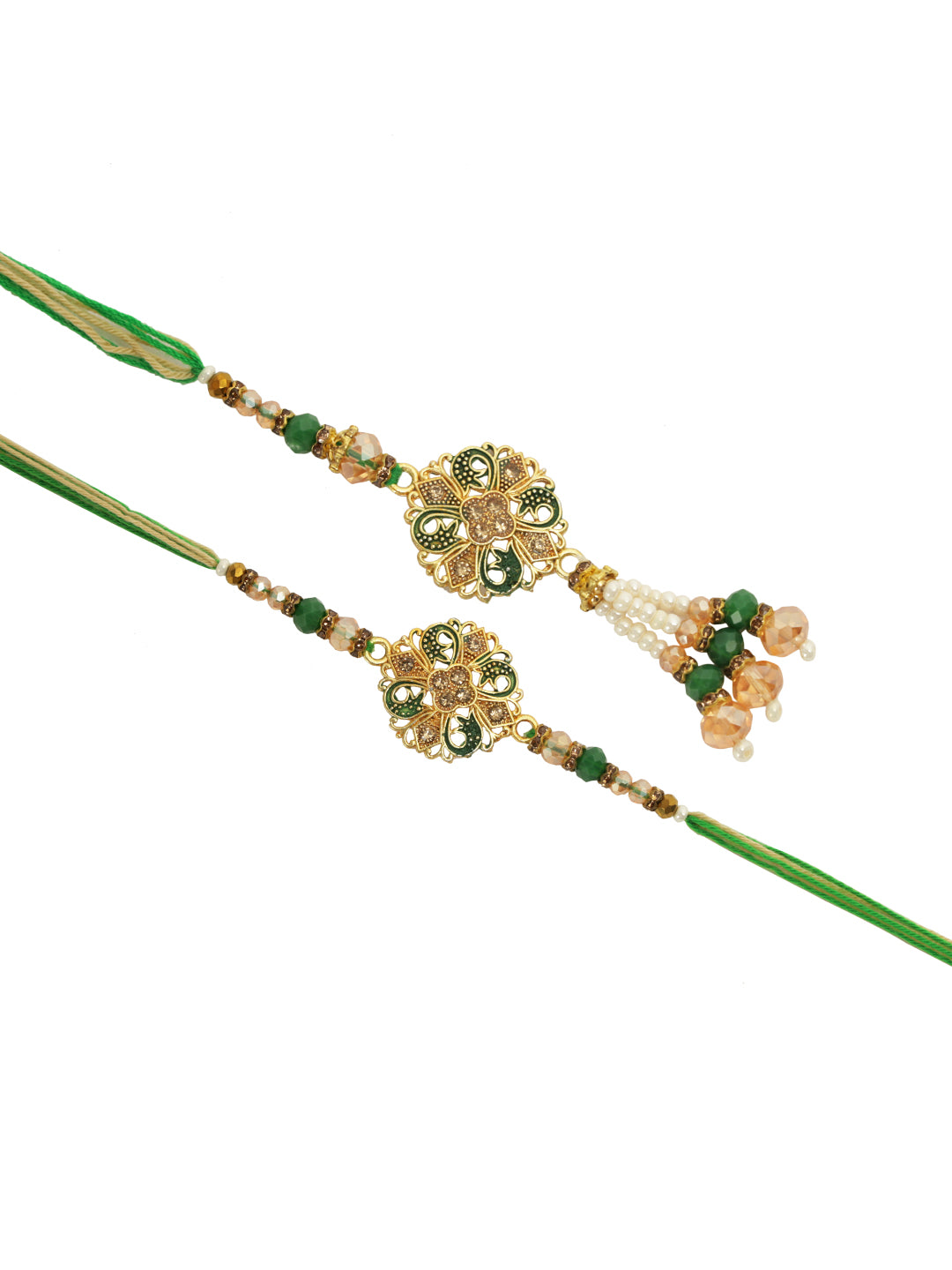 Emerald Green and Gold Bhaiya Bhabhi Rakhi Set