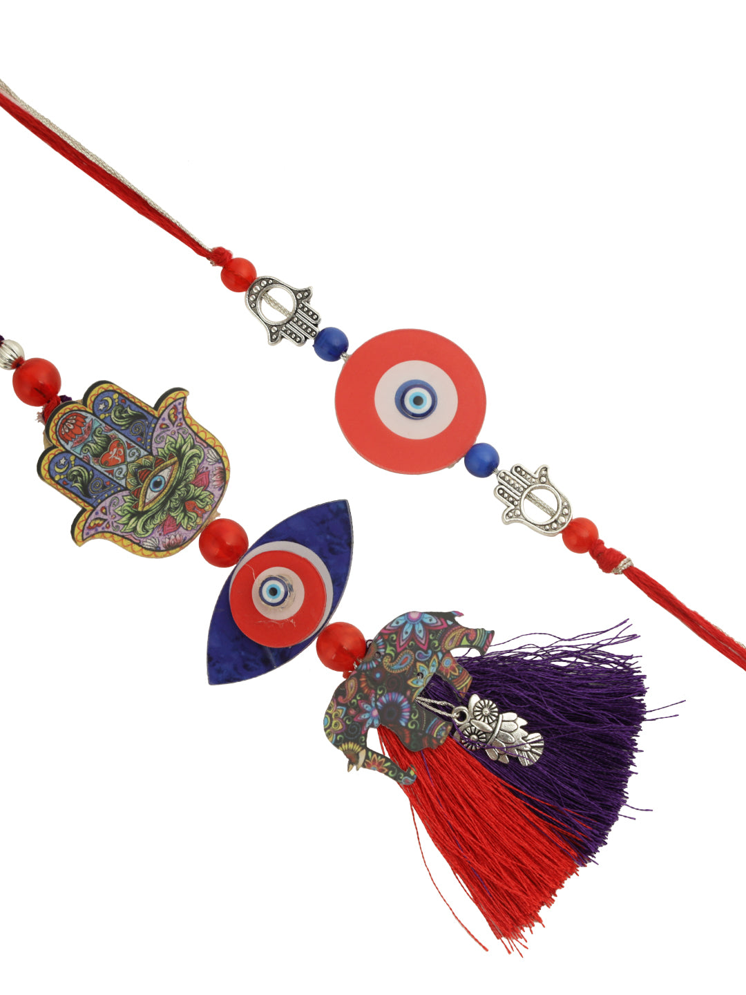 Red & Blue Evil Eye and Elephant Combo Bhaiya Bhabhi Rakhi