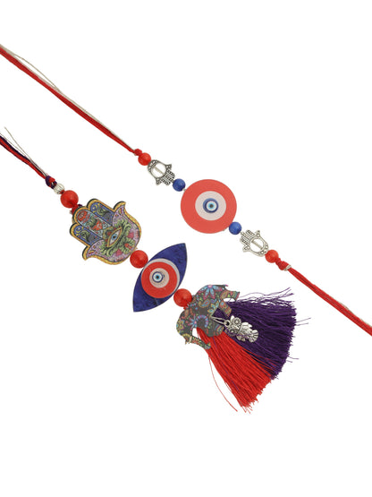 Red & Blue Evil Eye and Elephant Combo Bhaiya Bhabhi Rakhi