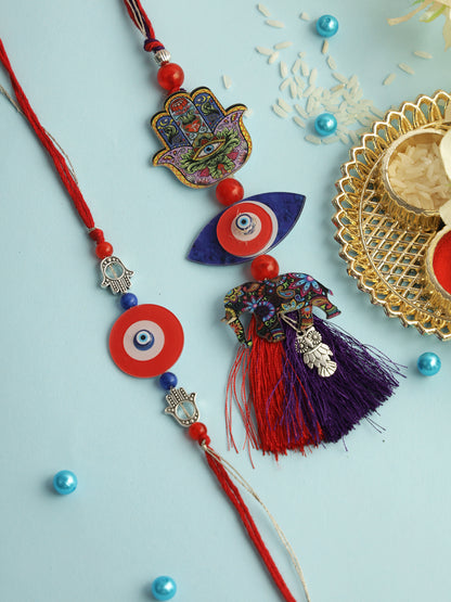 Red & Blue Evil Eye and Elephant Combo Bhaiya Bhabhi Rakhi