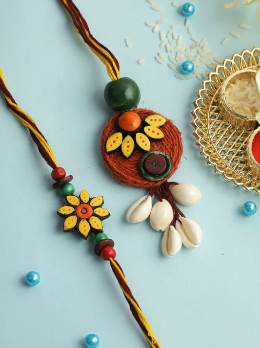 Colourful Jute and Kodi Bhaiya Bhabhi Rakhi Set