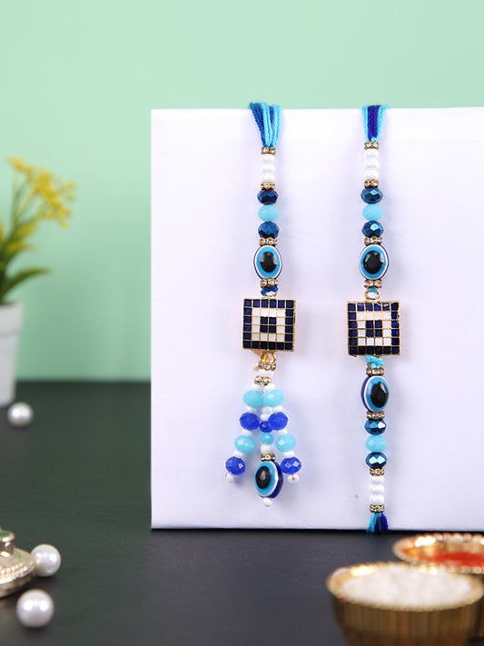 Black Eyed Evil Blue Beaded Bhaiya Bhabhi Rakhi