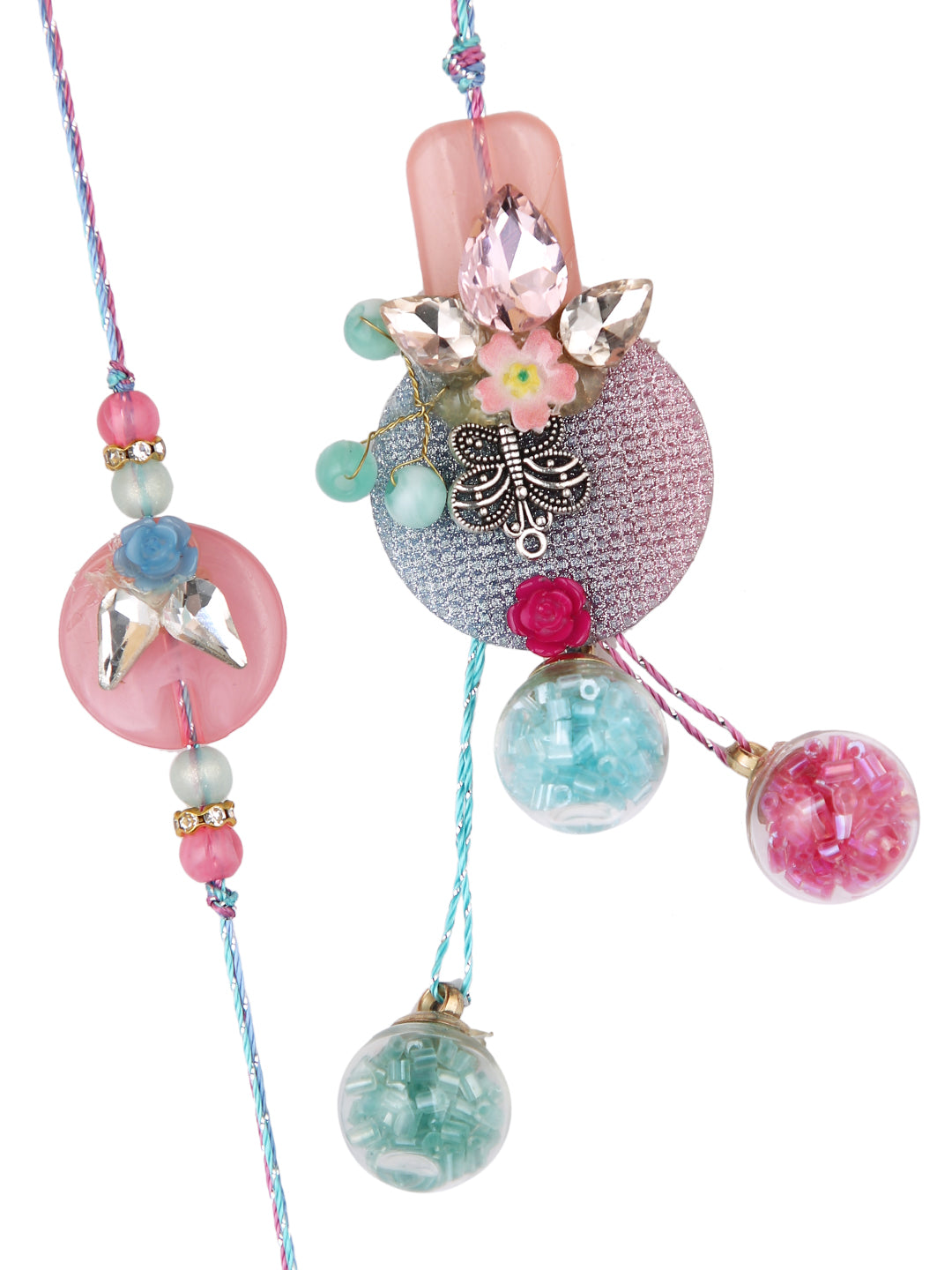 Attractive Floral Beaded Bhaiya Bhabhi Rakhi
