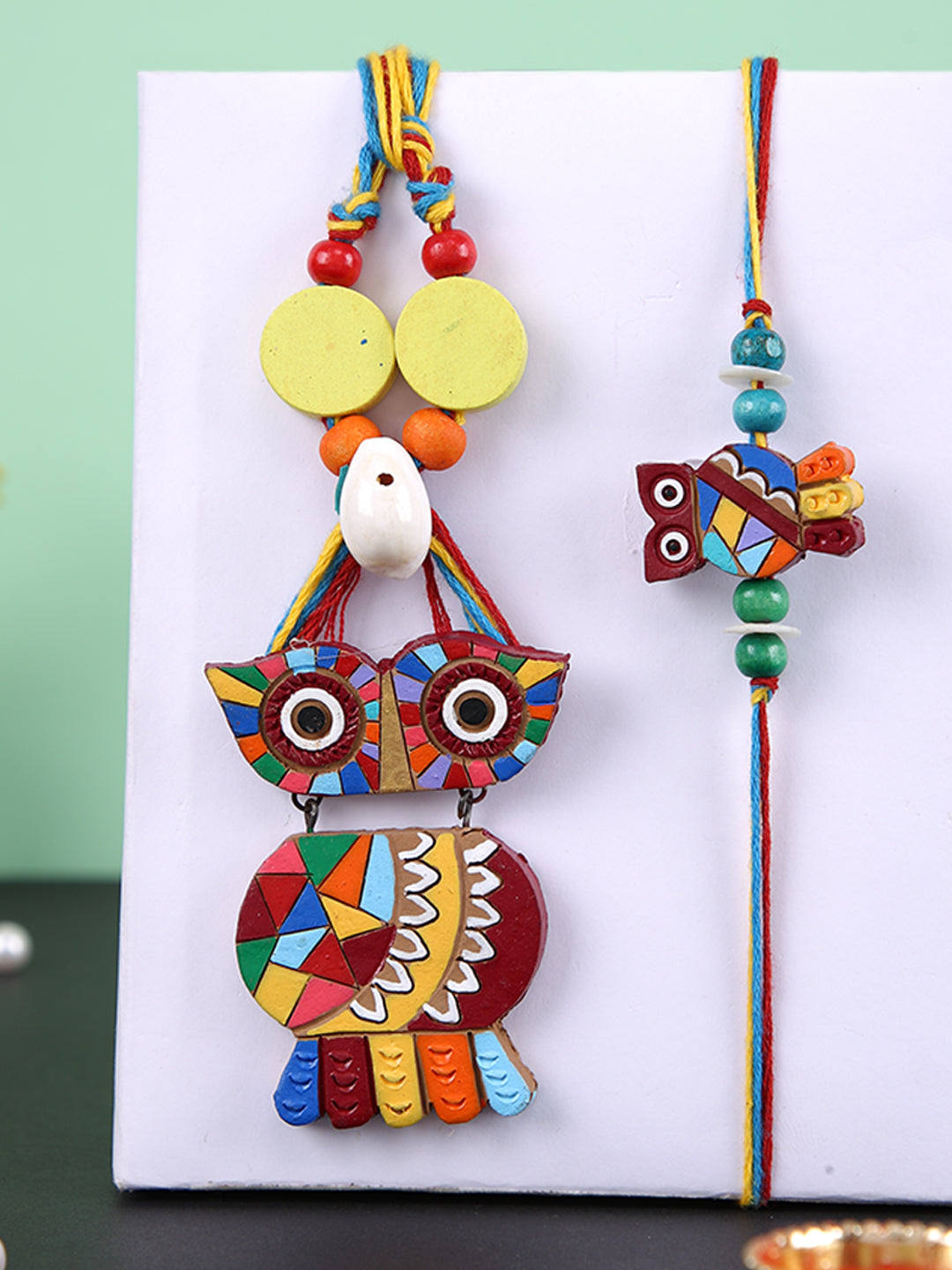 Colourful Owl with Shell Bhaiya Bhabhi Rakhi