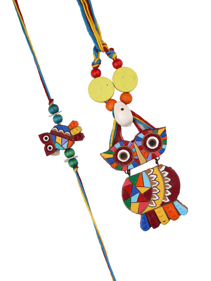 Colourful Owl with Shell Bhaiya Bhabhi Rakhi