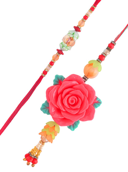 Pink Rose Bead Work Bhaiya Bhabhi Rakhi